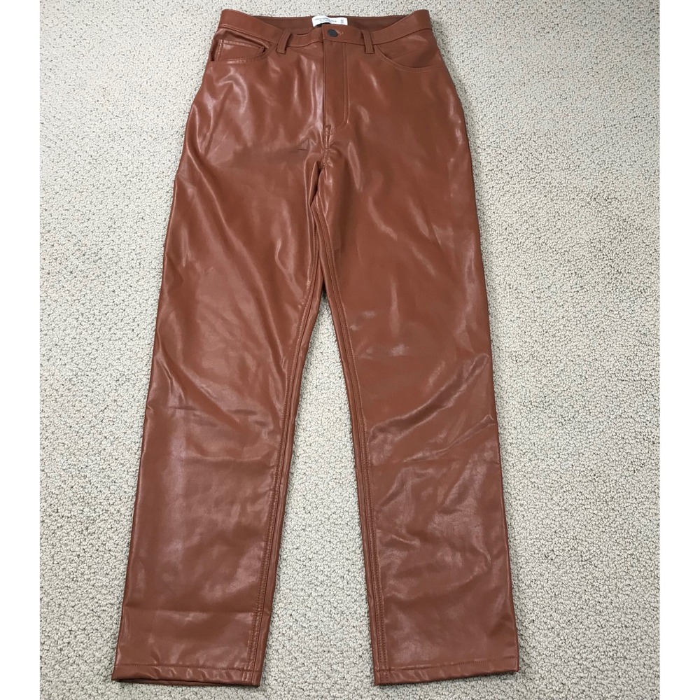 Abercrombie & Fitch 90s Straight Ultra High Rise Vegan Leather Pants Brown 30/10